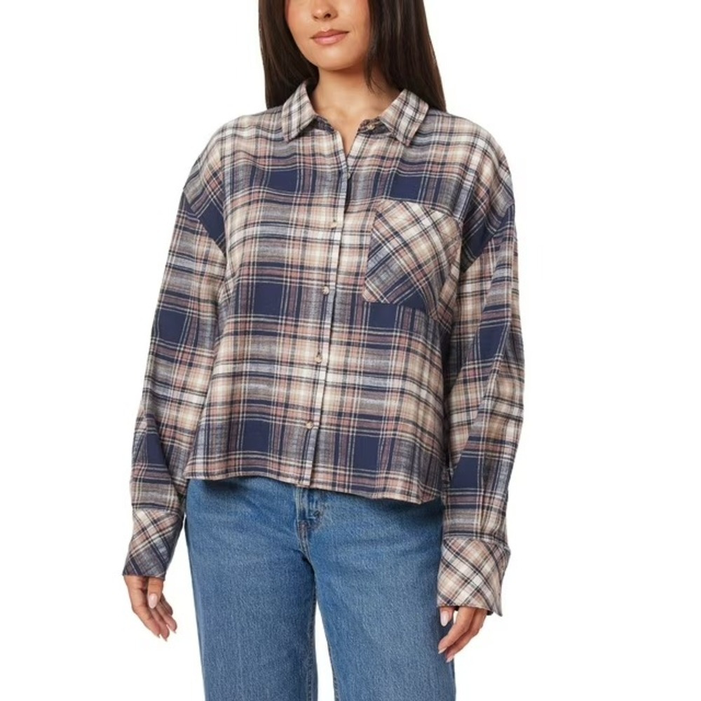 Scotch & Soda Womens Flannel Shirt Pink Plaid Cropped Large